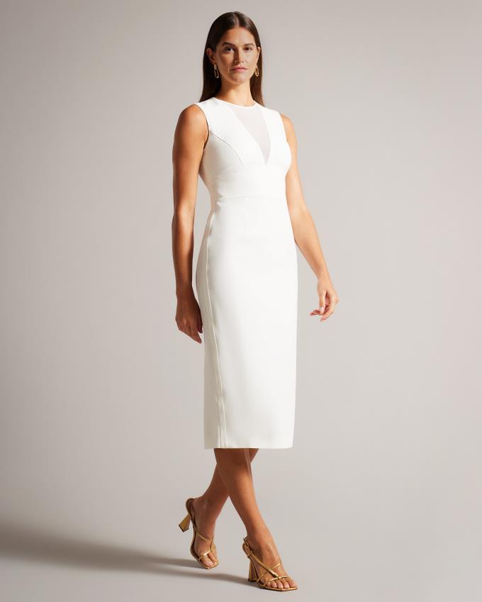 Peignoir Ted Baker Midi Bodycon With Sheer V-Neck Blanche Femme | AUO-38937308